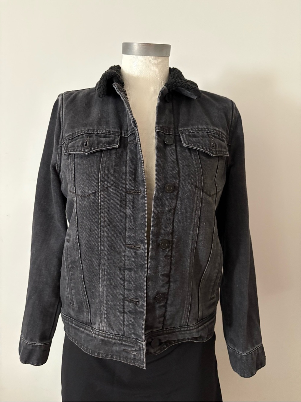 Old Navy Faded Black Sherpa-Lined Denim Jacket - Women